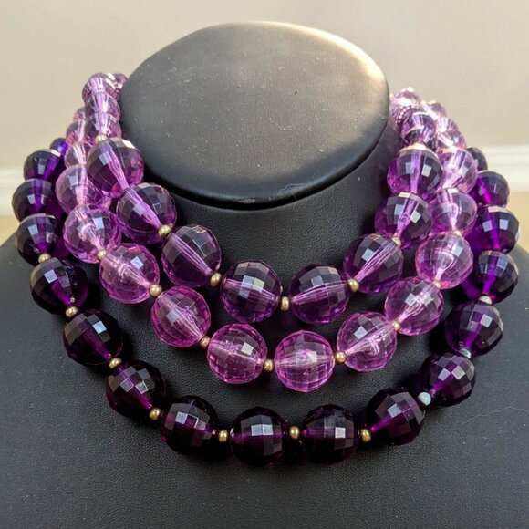 VINTAGE STATEMENT PURPLE CUT GLASS NECKLACE - Picture 5 of 5